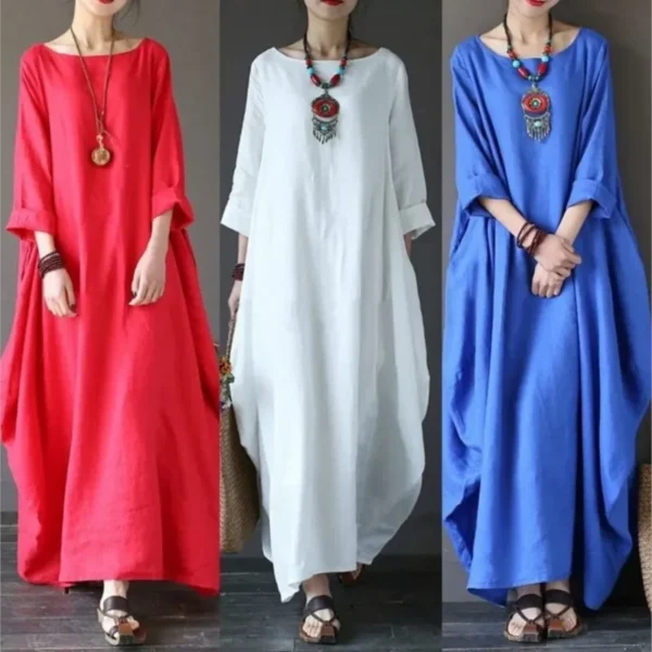 Women's Loose O Neck Large Swing Cotton And Linen Long Dress Spring Summer White Maxi Dresess Women Vintage Women's Dress - Image 5
