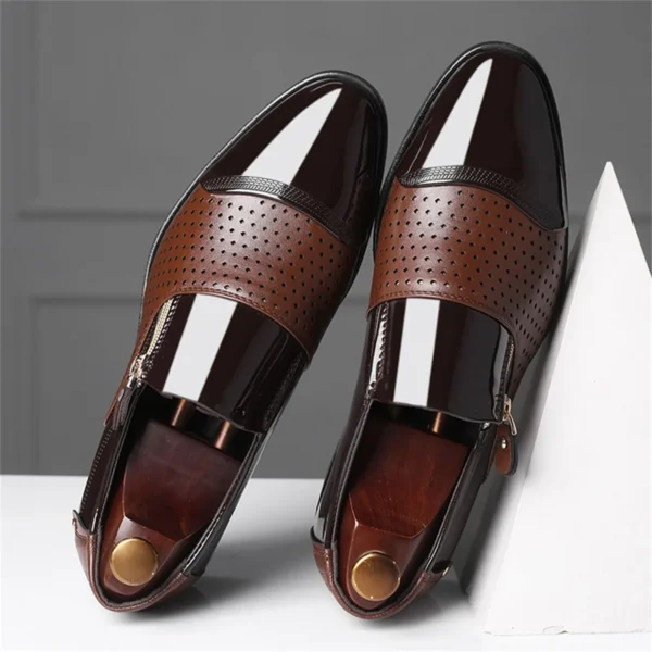 Leather Dress Shoes Men Fashion Summer And Autumn Men Leather Shoes Pointed Toe Low Heel Zipper Mens Leather Athletic Shoes - Image 3