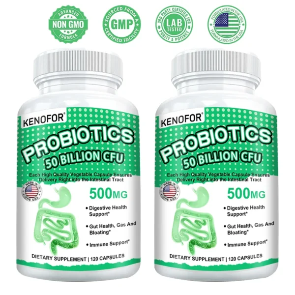 Probiotics 50 Billion CFU Supplement - Supports Digestive Health, Gut Health, Gas & Bloating, 120 Capsules