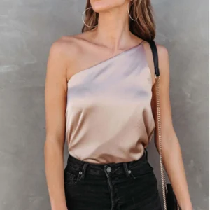 Summer Blouses For Women Fashion 2023 Sleeveless Satin Shirt Loose Casual Round Neck One Shoulder Camisole Camisas Y Blusas 블라우스