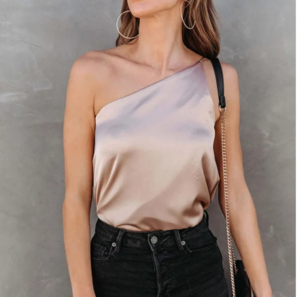 Summer Blouses For Women Fashion 2023 Sleeveless Satin Shirt Loose Casual Round Neck One Shoulder Camisole Camisas Y Blusas 블라우스