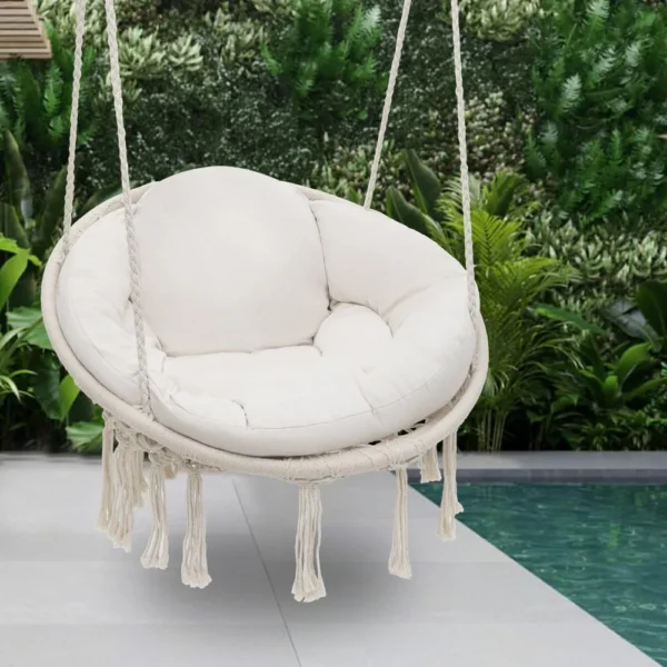Hanging Hammock Chair with Cozy Full Cushion, Outdside Macrame Swing Chair with 350 Lbs Capacity, Ideal Accent Furniture - Image 2