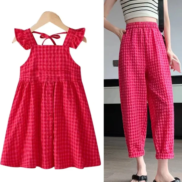 145x50cm Spring and Summer Yarn Dye Pitaya Red Plaid Yarn-Dyed Polyester Cotton Linen Washed Cloth Shirt Dress Clothing Fabric - Image 4