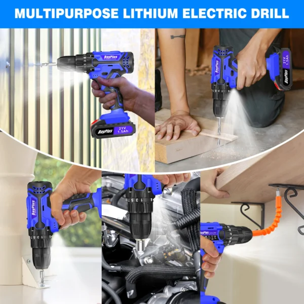 BRIEFNESS 21V Cordless Drill & Electric Screwdriver 45Nm, 2-Speed, LED Light, 26PCS Kit with Li-Ion Battery for Home DIY Blue - Image 6