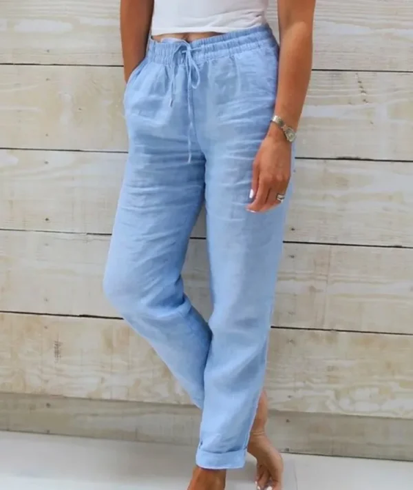 Cotton Linen Summer Pants for Women High Waist Elastic Casual Trousers Streetwear Solid Female Clothes 2024 Loose Pencil Pants - Image 2
