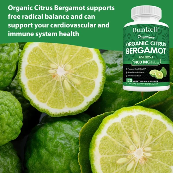 Organic Citrus Bergamot 1400 Mg - Cardiovascular, Circulatory, Skin Health - Supports Healthy Triglyceride Levels, Antioxidant - Image 5