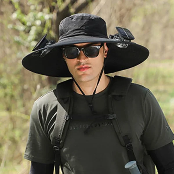 Solar Fan Hat For Men Summer Outdoor Working Fishing Sunshade Fisherman Hat Mens Solar Usb Charging Powered Visors Wide Brim Hat