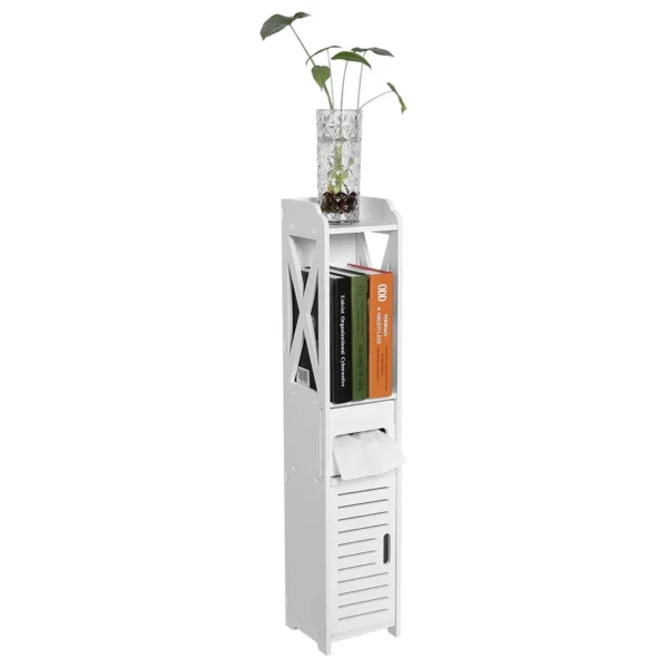 Bathroom Toilet Furniture Cabinet White Wood Cupboard Shelf Tissue Storage Rack 80x15.5x15CM - Image 3