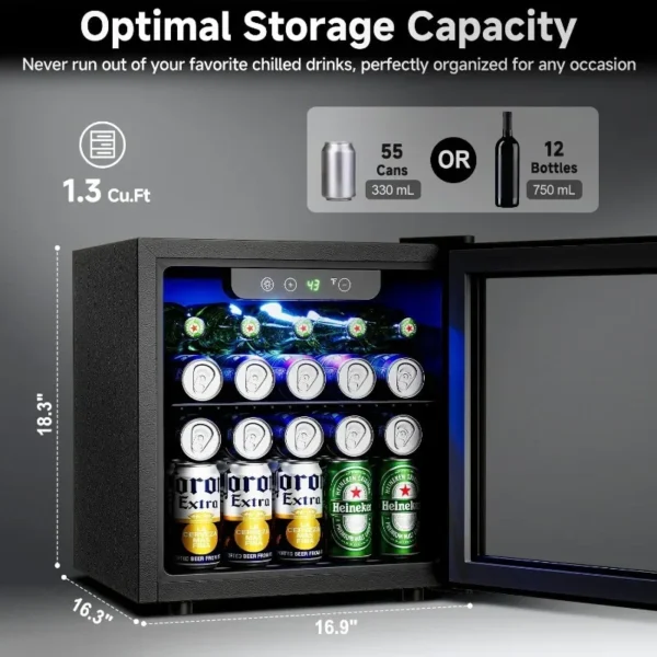 Beverage Refrigerator Cooler - 12 Bottle 50 Can Mini Fridge with Glass Door, Soda Wine Beer Drink Fridge - Small Refrigerator - Image 2