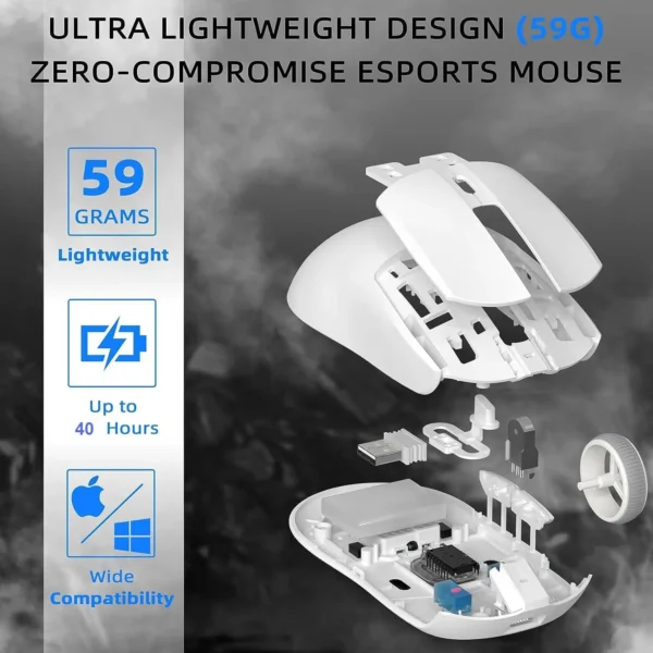 A.JAZZ AJ139 G Pro Wireless Gaming Mouse Ultra-lightweight 59g with Dual Mode-Wired/2.4Ghz Receiver up to 26K DPI,Ergonomic - Image 4
