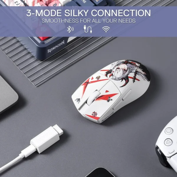 Redragon M916AK PRO 3-Mode Anime 42G Ultra-Light 26K DPI Full Programmable Buttons Gaming Mouse - Image 6