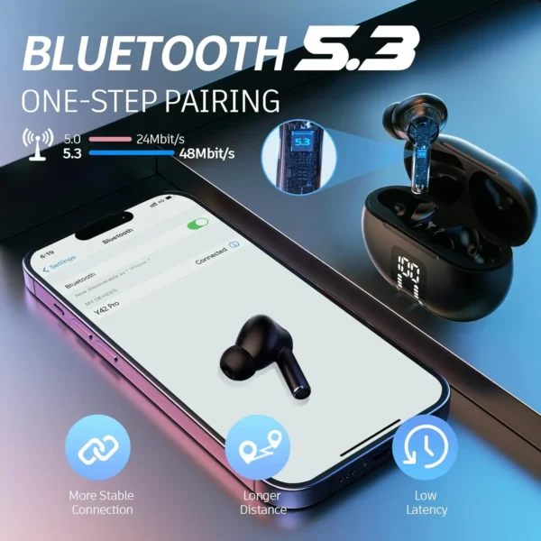 Wireless Earphone Bluetooth 5.3 Headphone 60H Playback LED Power Display Ear Buds Mic Noise Cancellation Stereo Sound Earphones - Image 3