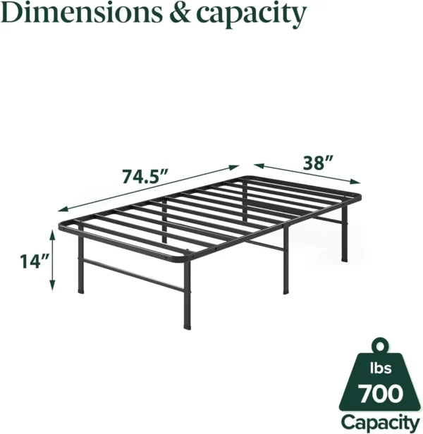 Rumi 14In Easy Smartbase Mattress Foundation, Sturdy Metal Bed Frame, No Box Spring Needed, Eco Friendly Packaging, Twin - Image 3