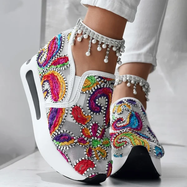 Summer Walking Sandals For Women Women'S Floral Embroidered Mesh Sneakers Casual Breathable Spring And Insulated Casual Shoes - Image 3