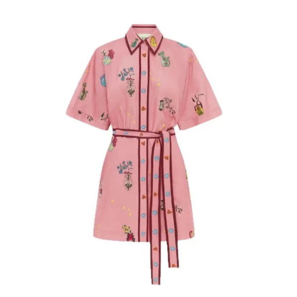 Linen Printing Shirt Pink Dress Temperament Versatile Multi Style Summer Women's Clothing Comfort Two Piece Set Mid Length Skirt - Image 4