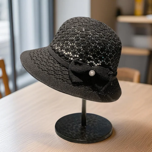 Fashionable Women s Sun Hat Stylish Wide Brim Straw Hat with Chic Hollowed Bow Design for Trendy Summer Look and Outdoor - Image 2
