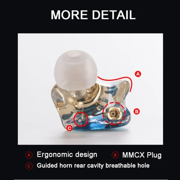 MMCX Earphone Resin 3.5mm in Ear Wired Dynamic Earphones Super Stage Bass HiFi Running Sport Headset Audio Fever Earbuds - Image 3