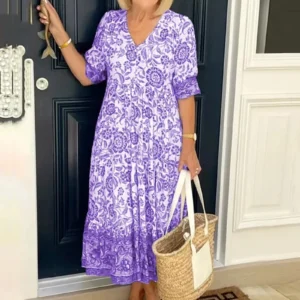 Boho Style Sundresses For Women Summer Casual V Neck Short Sleeve A Line Slim Maxi Gown 2025 Fashion Vestidos Para Mujer