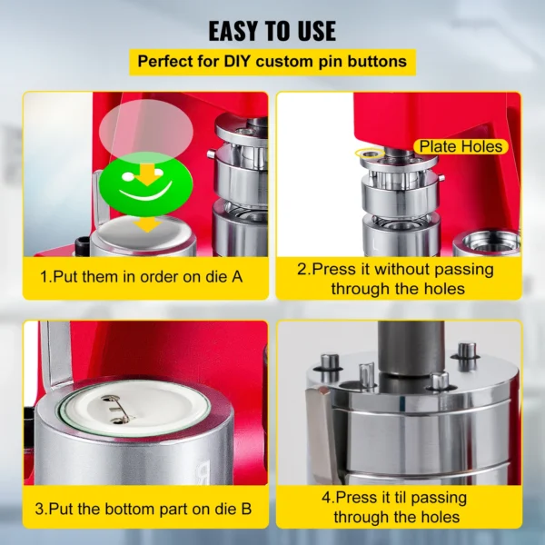 VEVOR 25-75MM Badge Maker Machine DIY Button Pin Broochs Press Making Tool with 500 or 1000Pcs Circle Manufacture Button Parts - Image 5