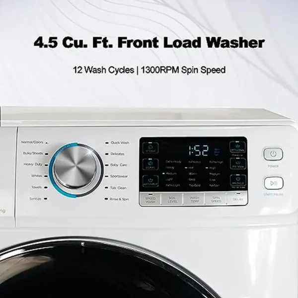 Front Load Washing Machine 27 in. 4.5 Cu. Ft. Steam Water Plus Functions Quick Wash Quiet Inverter Motor LED Touch Control Panel - Image 2