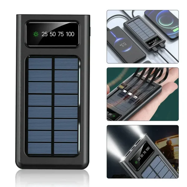 200000mAh Solar Power Bank 4-USB Cable Portable Charger Ultra-Large Capacity Mobile Power Suitable For Samsung Apple Huawei