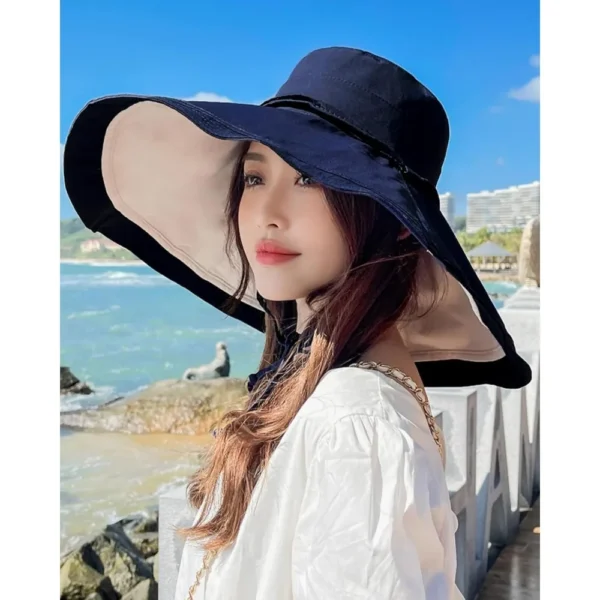 Women Wide Brim Summer Sun Hat Wired Edge Beach Bucket Fishing Hats Reversible Foldable Travel UV Protection - Image 3