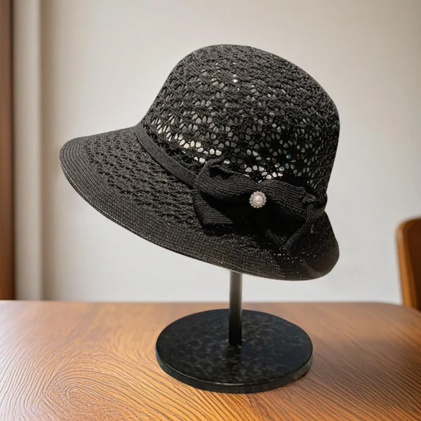 Fashionable Women s Sun Hat Stylish Wide Brim Straw Hat with Chic Hollowed Bow Design for Trendy Summer Look and Outdoor - Image 5
