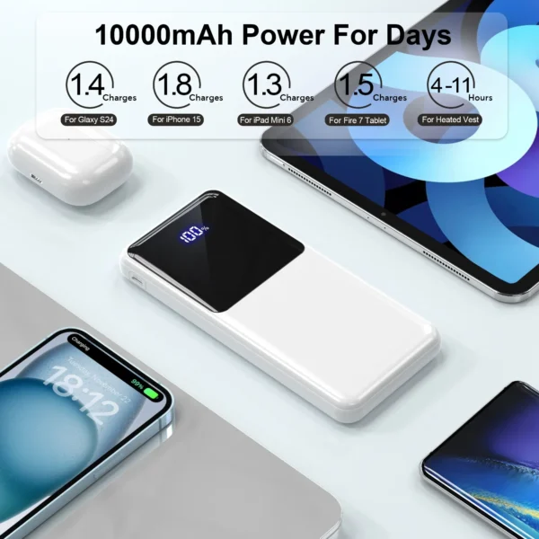 Power Bank Battery Pack Portable Charger, 10000mAh, PD 22.5W, Slim Design, 3 Outputs & 2 Inputs with LCD Display - Image 4