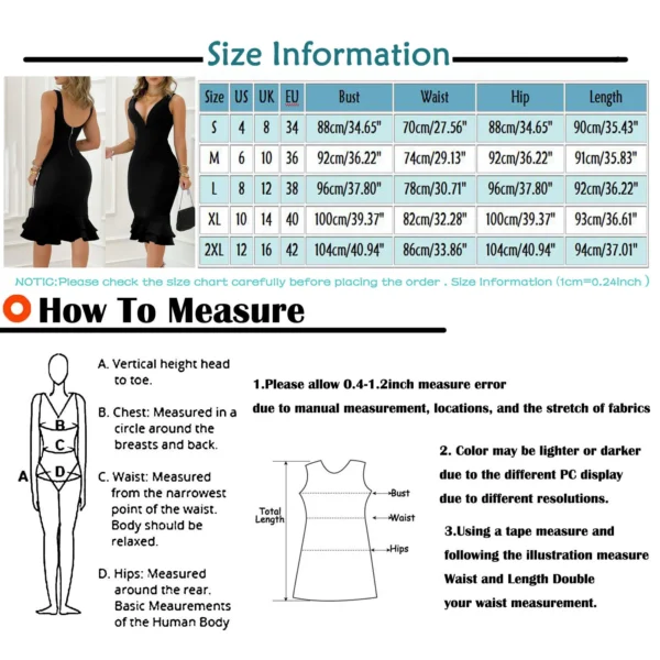 Women's Deep V-Neck Sleeveless Dress, Backless, Ruffled, Monochromatic, Hip-Hugging, Sexy, Fashionable, 2024 - Image 6