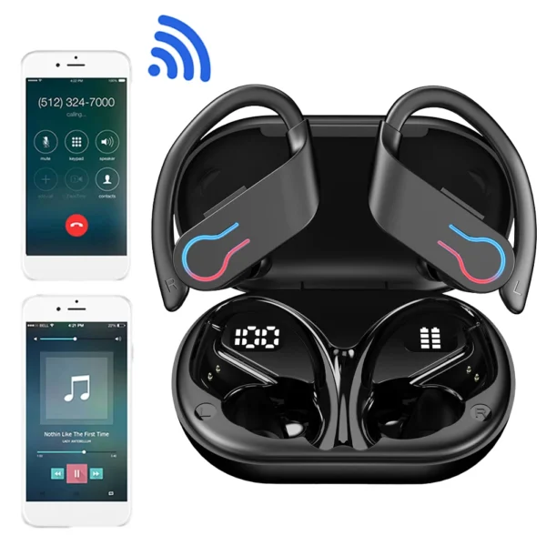 Bluetooth 5.3 Wireless Earbuds Sports Headphones with Earhooks Built-in Mic Earphones Waterproof Headphones Ear Buds for Sports - Image 4
