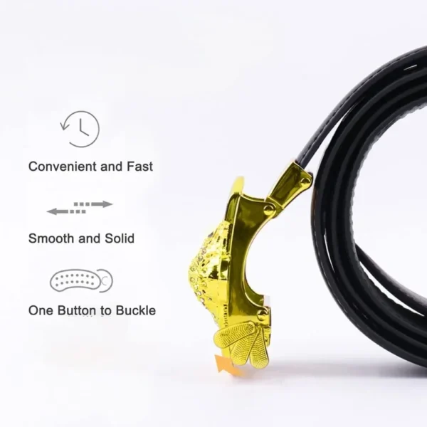 men's belt Gold Tiger Head automatic buckle alloy, leather men's belt, slide for easier adjustment belt, cut to fit - Image 6