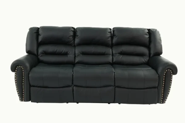 Plush Relax 1pc Manual Motion Sofa Only Black Color Bonded Leather 3-Seat Couch Armrest Cushion Seating Living Room Furniture - Image 4