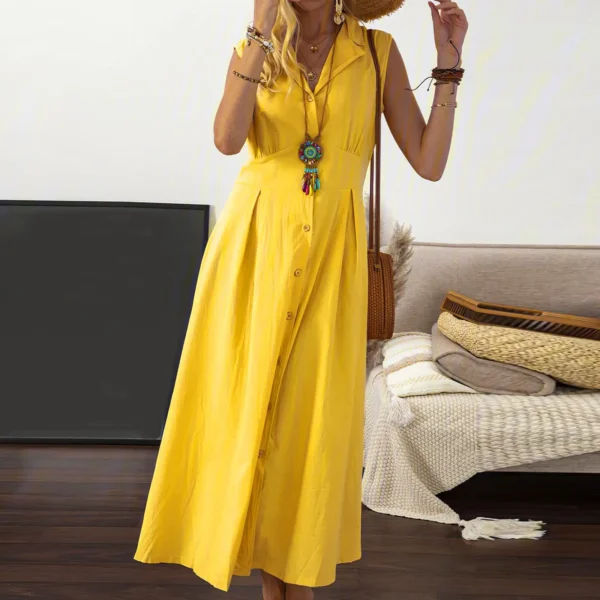 Casual Loose Sleeveless Shirt Dress Solid Color Button Cotton Linen Blend Dress Elegant Vacation Holiday Dresses платье женское - Image 8