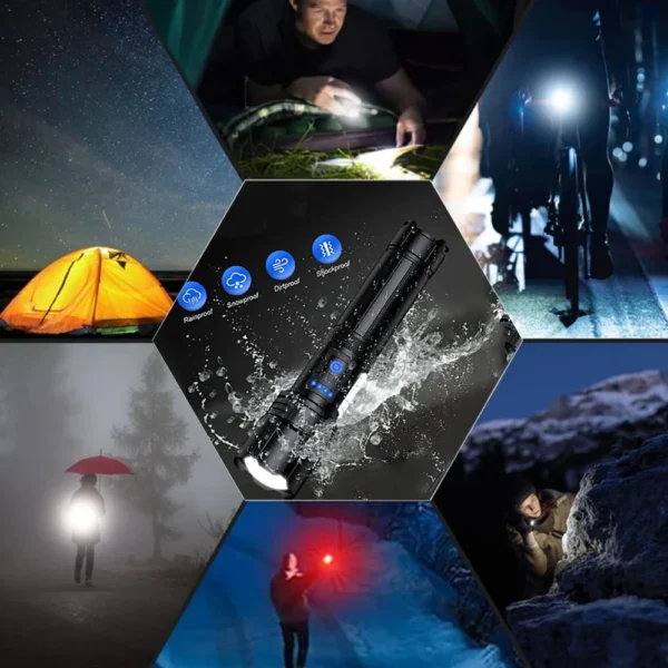 Rechargeable Super Bright Flashlight 7Modes High Lumens Tactical Flashlight Zoomable LED torch With COB Side Light and Display - Image 3