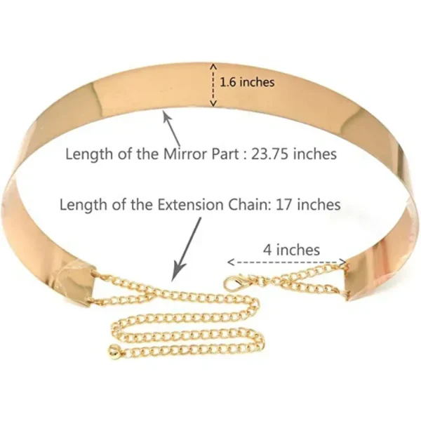Fashion Adjustable Metal Belt Women Gold Silver Wide Bling Plate Waist Belt Mirror Waist Chain Waistband Cummerbunds - Image 5