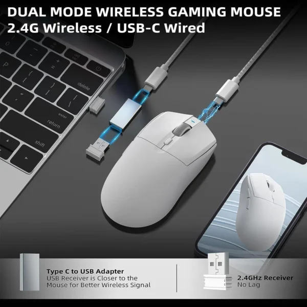 A.JAZZ AJ139 G Pro Wireless Gaming Mouse Ultra-lightweight 59g with Dual Mode-Wired/2.4Ghz Receiver up to 26K DPI,Ergonomic - Image 3