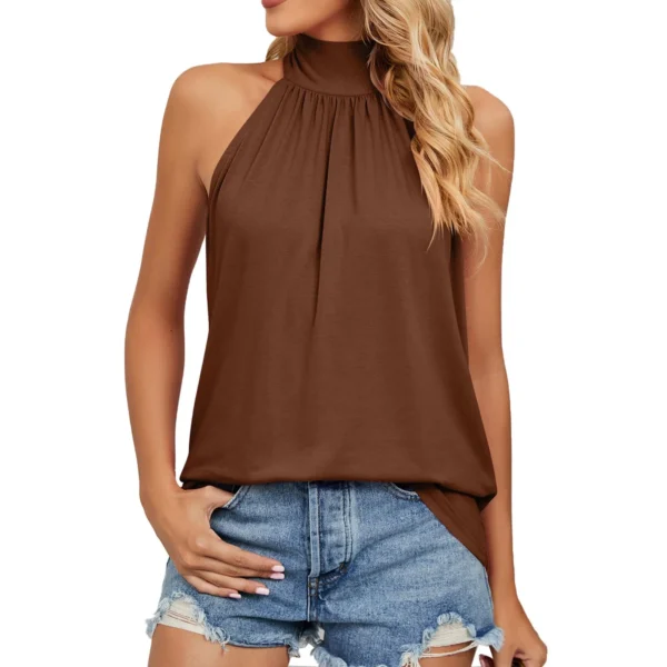 Women's Elegant Blouses Shirts Sleeveless Silk Strap Summer Blouses For Women Fashion 2023 Hanging Neck Lace Up Tops Blouse - Image 3
