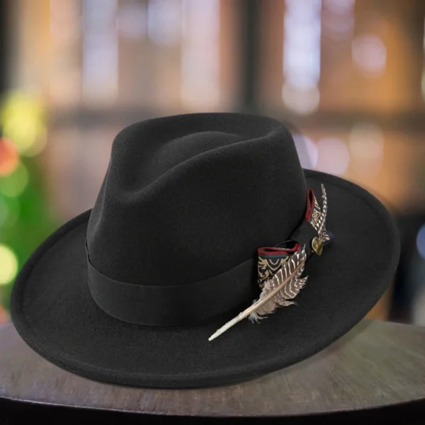 Unisex Classic Fedora Hat with Stylish Feather Detail for Summer Outdoor Events and Jazz Festivals - Vintage Panama Style Felt - Image 3