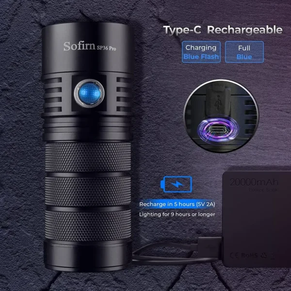 Sofirn SP36 Pro 8000lm Powerful LED Flashlight 4*SST40 USB C Rechargeable 18650 Torch - Image 3