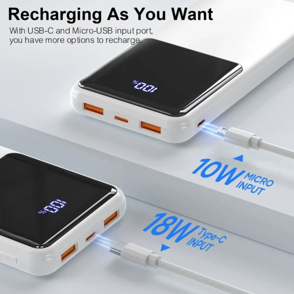 Power Bank Battery Pack Portable Charger, 10000mAh, PD 22.5W, Slim Design, 3 Outputs & 2 Inputs with LCD Display - Image 3
