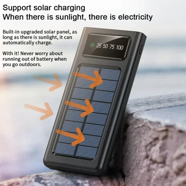 200000mAh Solar Power Bank 4-USB Cable Portable Charger Ultra-Large Capacity Mobile Power Suitable For Samsung Apple Huawei - Image 4