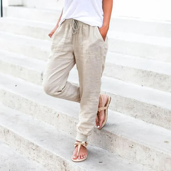 Tops Cotton Linen Drawstring Y2k Cargo Pants Women Streetwear Elastic Waist Pants Casual Trousers With Pockets Straight Trousers