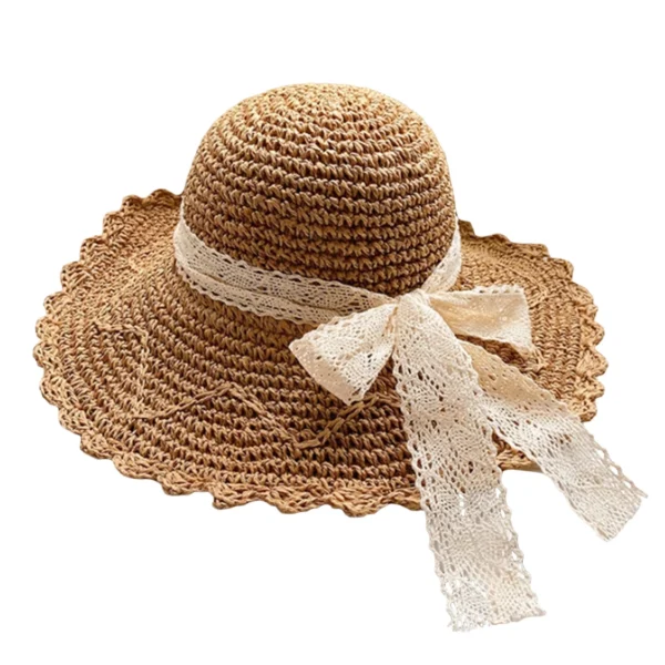 Elegant Floral Print Wide Brim Sun Hat with Bow Decoration Breathable Straw Beach Cap for Women s Summer Sun Protection - Image 2