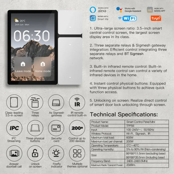 WiFi for Tuya Smart Touch Screen 3.5 Inch Center Control Panel IR Remote Control Touch Panel Scene Switch for Intelligent Scenes - Image 3