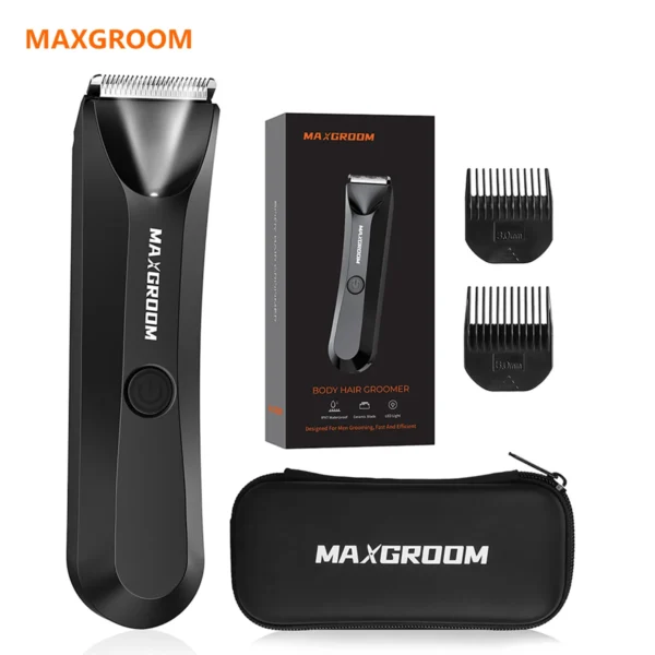 MAXGROOM Man Body Hair Trimmer IPX7 Waterproof Pubic&Groin Hair Groomer Electric Ball Shaver with LED Light Rechargeable Trimmer
