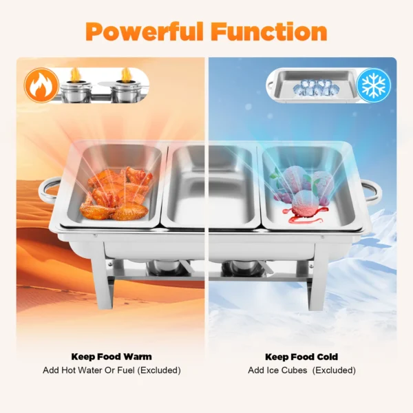 3 Pan Food Warmer Stainless Steel Chafing Dish Buffet Set Rectangular Catering Warmer for Restaurants Buffets Hotels Cafeterias - Image 3