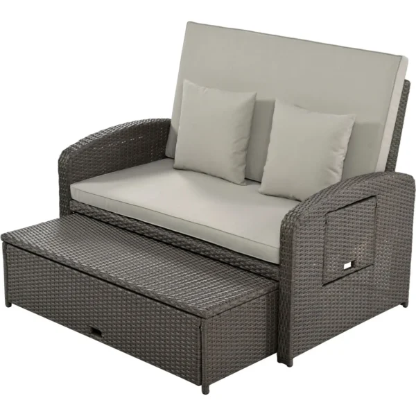 TOPMAX PE Wicker Rattan Double Chaise Lounge, 2-Person Reclining Daybed with Adjustable Back and Cushions, Free Furniture Protec - Image 5