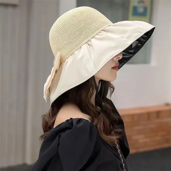Women s Wide Brim Sun Hat with Bowknot Ribbon Lightweight Foldable UV Protection Bucket Hat for Outdoor Activities - Image 6