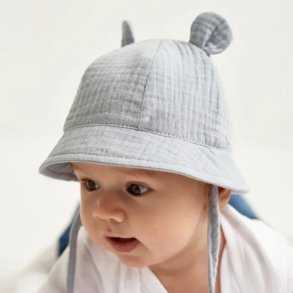 Baby Cotton Sun Hat New Children Outdoor Rabbit Ear Beach Caps Boy Girl Print Panama Hat Unisex Beach Bucket Hat For 3-12 Months - Image 5
