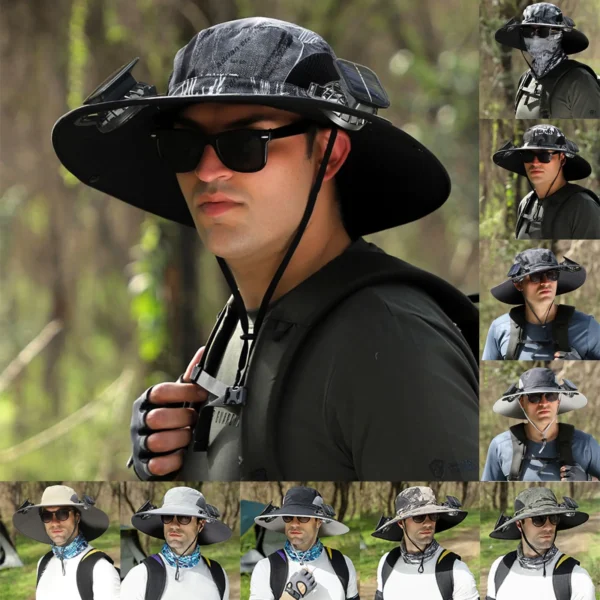 Men Sunshade Hat With USB Rechargeable Fan Men Quick Drying Solar Powered Fan Hat Sun Protective Hat Adult Cooling Fan Visor Hat - Image 5